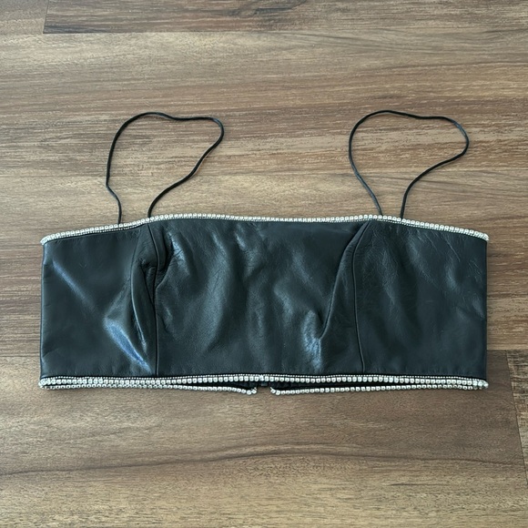 BLACK LEATHER CROPPED TOP - Picture 2 of 6